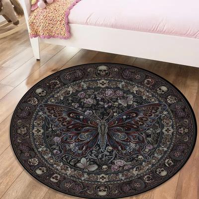 Butterfly Gothic Splendor Round Area Rug,Carpet Rug for Living Room Bedroom Sofa Playroom Decor,Non-slip Floor Mat83