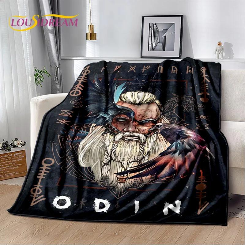 Retro Nordic Viking Mythology Odin Valhalla Blanket,Soft Throw Blanket for Home Bedroom Bed Sofa Travel Office Cover Blanket Kid