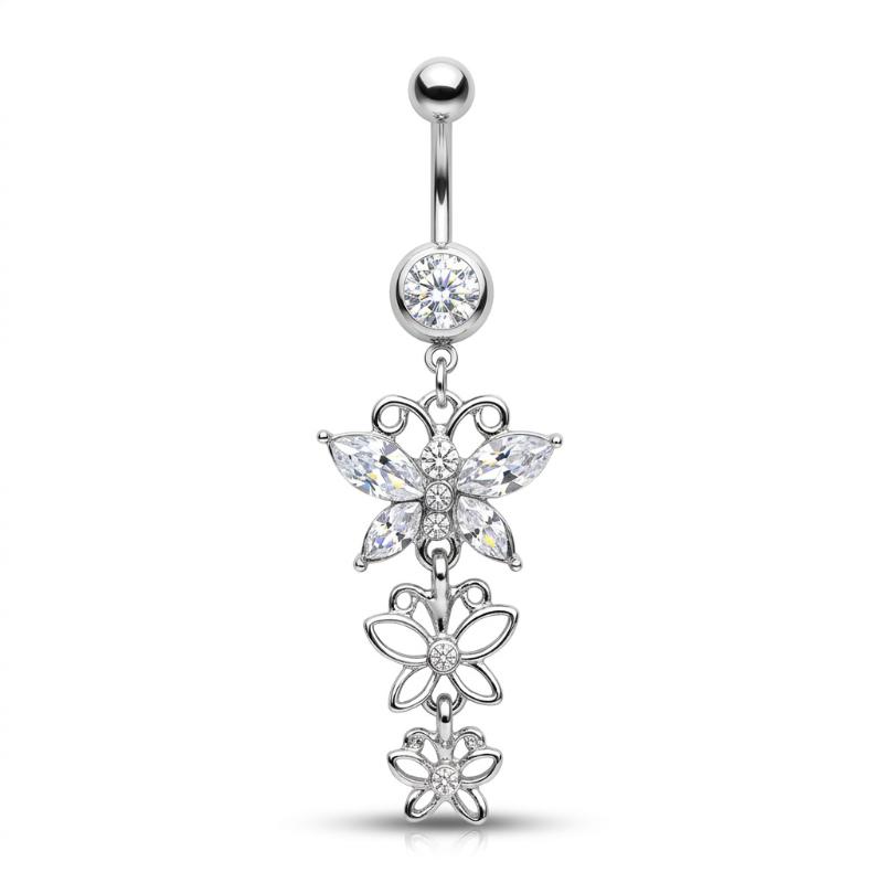 Butterfly Flower Belly Button Rings Rose Key Navel Piercing Jewelry Set For Women Beach Party Body Belly Jewelry Gift