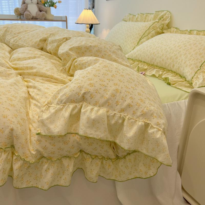 Romantic Lace Floral Cotton Bedding Set - Exquisite French-Korean Style