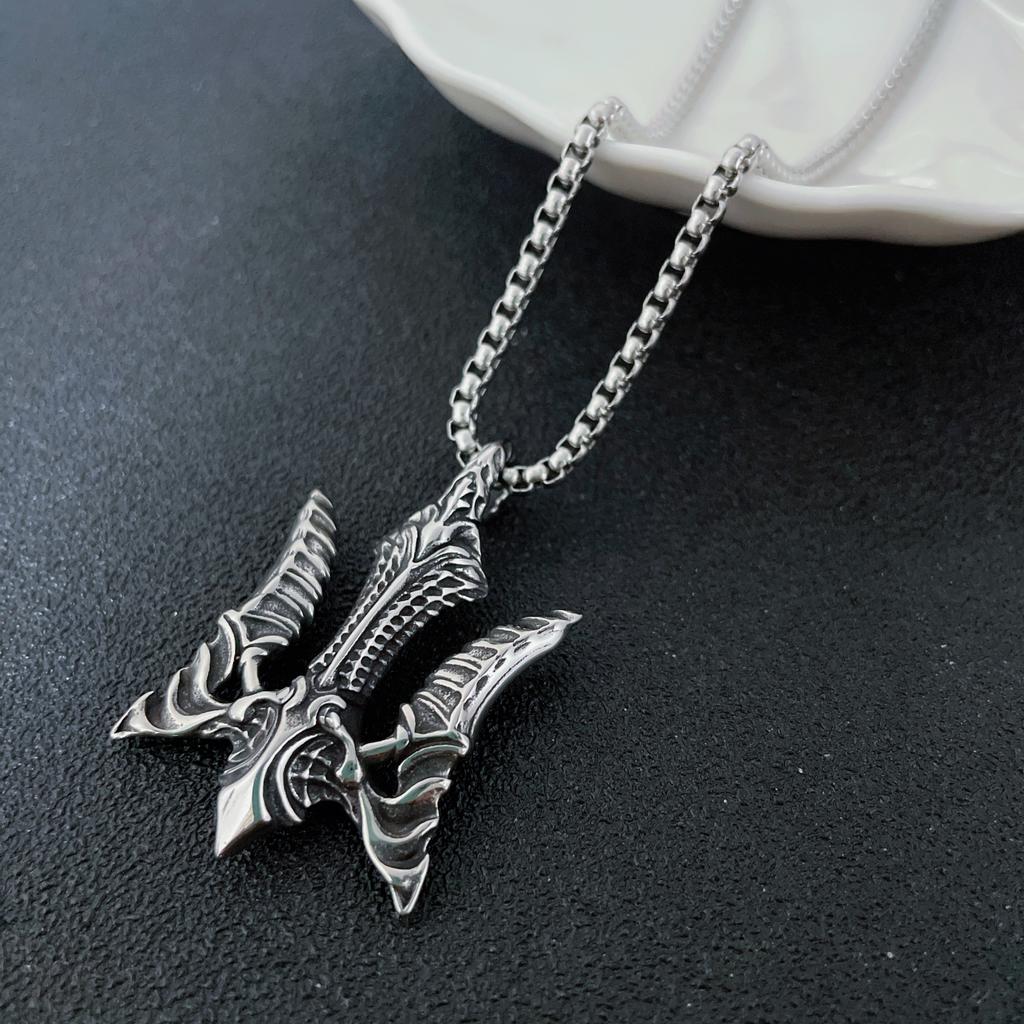 Viking Norse Trident Pendant Necklace Stainless Steel Jewelry for Men Women Retro Viking Accessories Gift