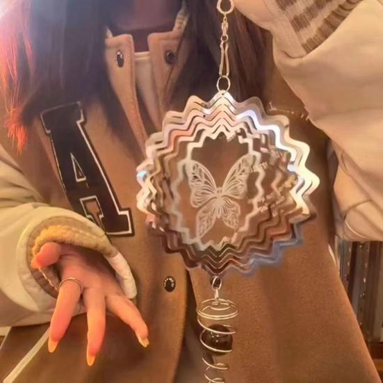 3D Wind Spinner Highly Reflective Metal Bird Deterrents To Scare Birds Away Mirrored Hanging Heart Butterfly Wind Spinner for Outside Garden Yard