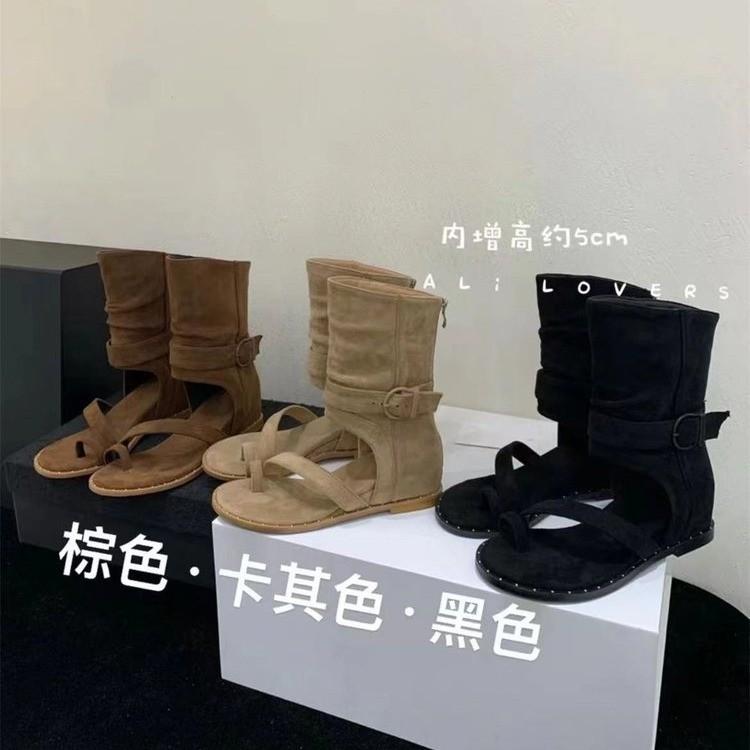 European and American Style Fashion Temperament Hollow Toe Herringbone Cool Boots Women's 2024 Summer Versatile Niche Sleeve Comfortable Sandals