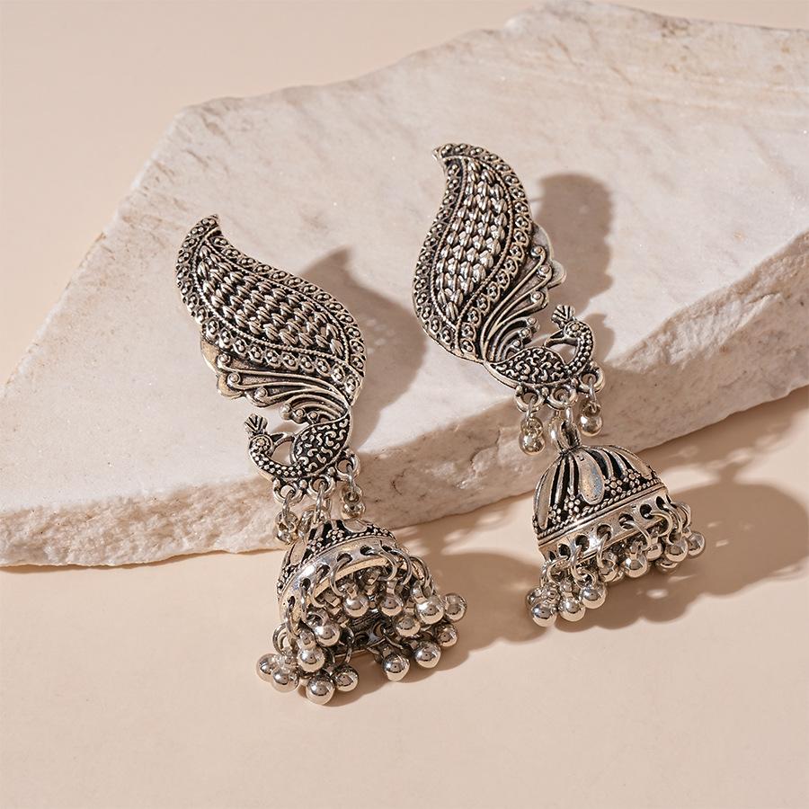 Metallic Peacock Bell Tassel Earrings, High-end and Elegant Earrings for Women
