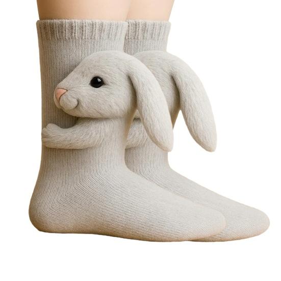 3D Animal Knitted Socks Warm Cute Crew Socks Hand Crocheted Animal Doll Floor Socks Holiday Birthday Gift for Women Girls