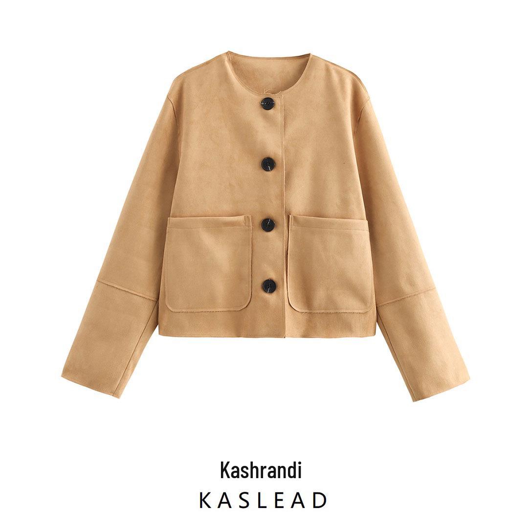 

2025 Spring Women s Fashion Suede Jacket - European & American Style, Simple & Versatile Casual Wear Large хакі