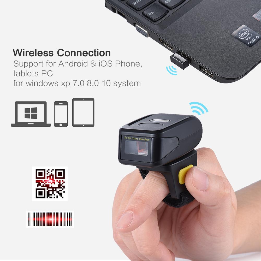 Portable Handheld BT Wireless Ring Finger 1D 2D QR Barcode Scanner Reader Support for Windows Android iOS for