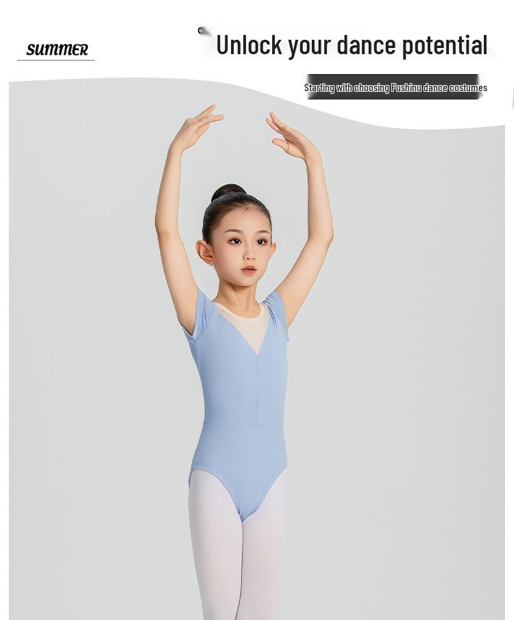Kurzärmeliges Ballett- und Gymnastik-Tanzkleid für Kleinkind-Mädchen mit Trägerdesign