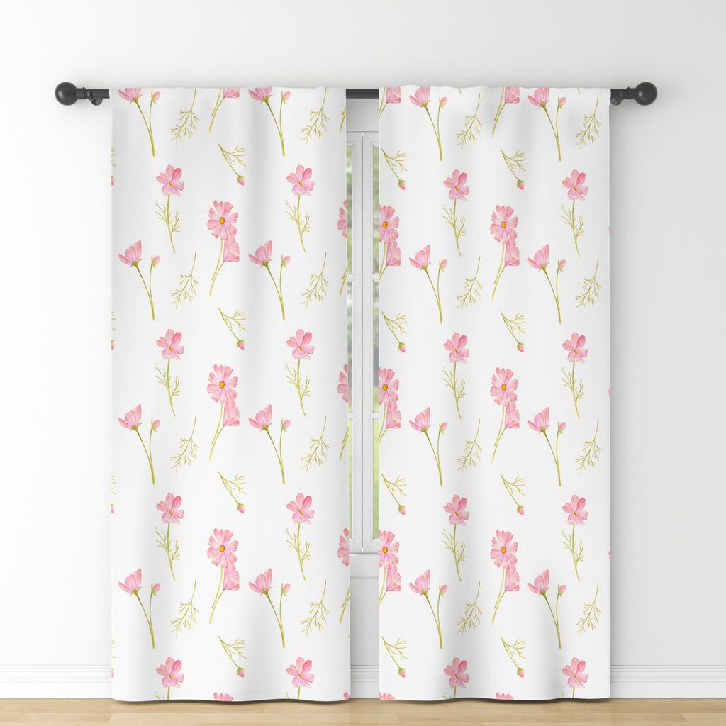 Set Of 2 Fresh Rural Style Window Curtains Floral Fragments Natural Decor Bedroom Dining Room Polyester Modern Blackout Made Treatment