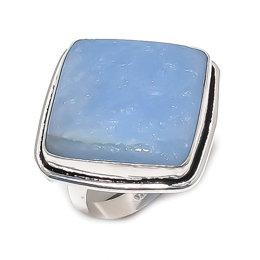 Natural Angelite Stone Gemstone 925 Sterling Silver Jewelry Ring Size 7.5 D5T45