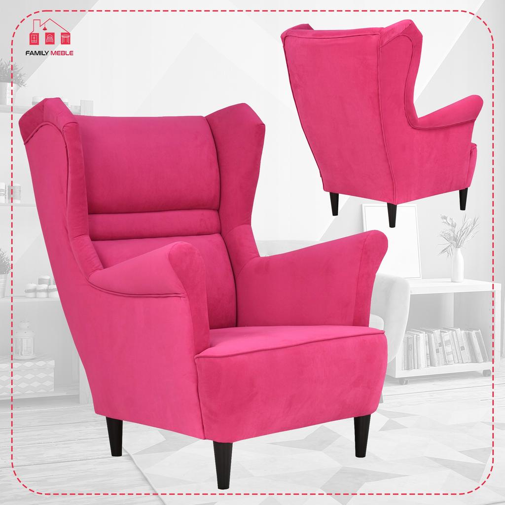 Zoja Scandinavian Family Furniture Wing Chair Fuchsia Magenta Pink Comfortable