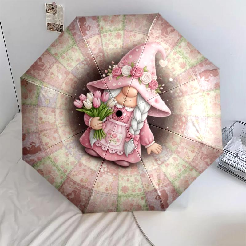 1 st Automatiskt Fällbart Paraply - Tecknat Mönster, Bärbar & Vikbar Design med 8 Ribbor, Jul- Födelsedagspresenter