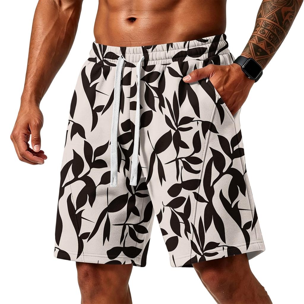 Men Floral Print Loose Fit Athletic Training Gym Beach Shorts with Pockets Elastic Waistband Drawstring Casual Sportswear