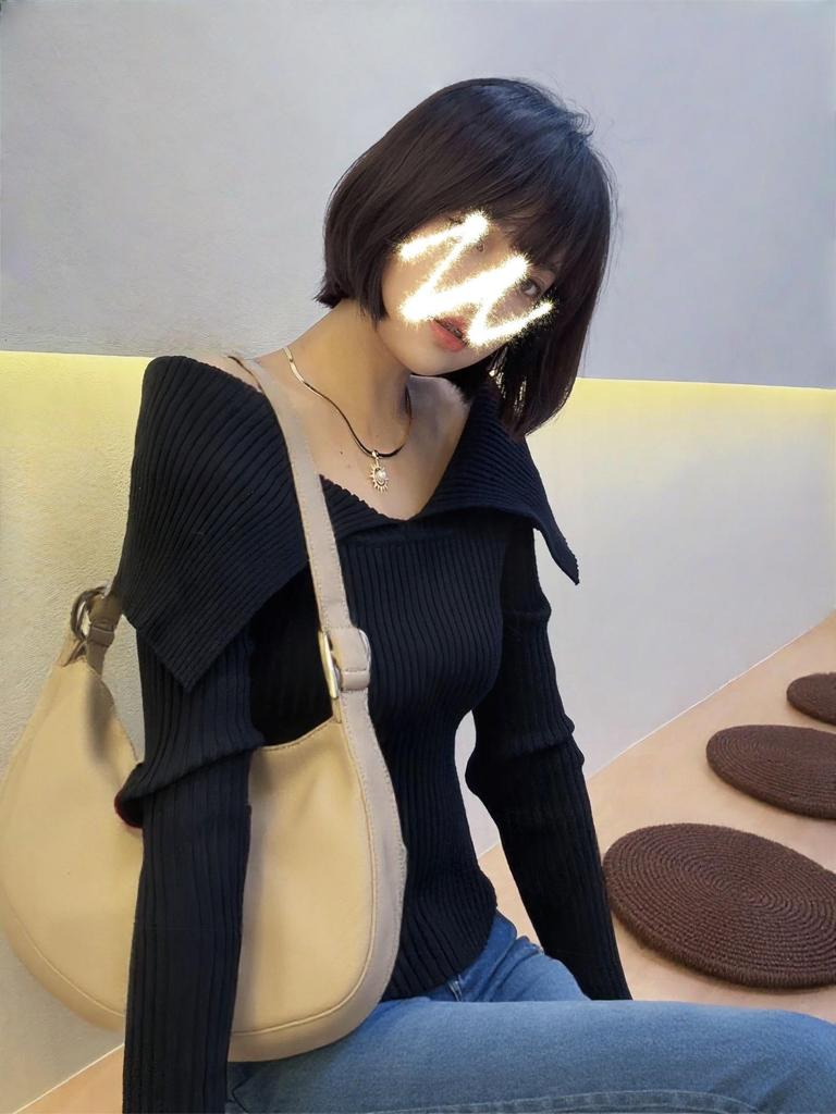 Women's Sweet Peter Pan Collar Knitted Sweater - 2025 New Slimming Ribbed Long Sleeve Short Top