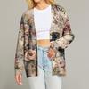 Women's Fashion Long Sleeve Print V-Neck Button Loose Cardigan Top
