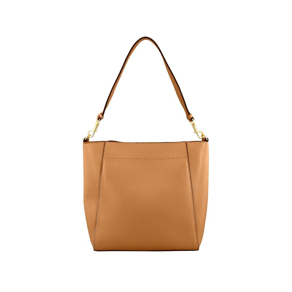 Tory Burch McGraw Large Capacity Pebbled Leather Bucket Hobo Shoulder Tote Bag Women Bags Brown 73338-227