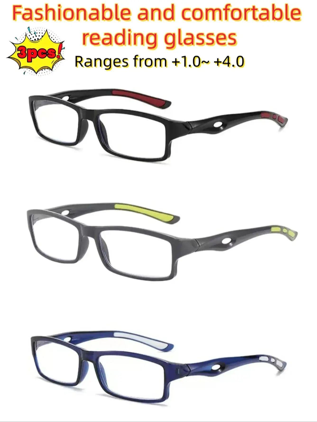 

3pcs European and American fashion reading glasses, lightweight anti blue light and anti eye fatigue reading glasses, foldable r +100