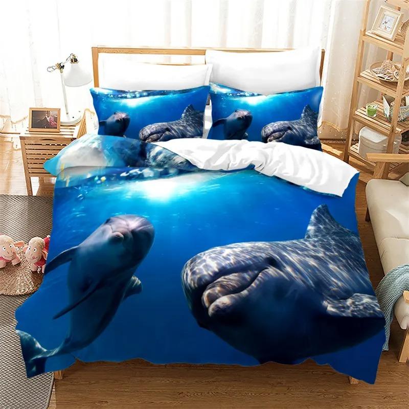 Dolphin Ocean Dyresengesett Gutter Jenter Twin Queen Size Dynetrekk Putetrekk Seng Barn Voksen Hjem Tekstilekstil