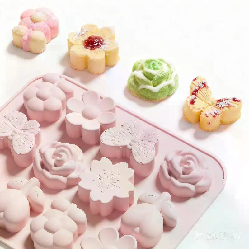 Butterfly Shape Silicone Mold, Cake Mold, Chocolate Mold, Ice Grid, Epoxy Mold, Baking Accessories, 12 Different Flowers