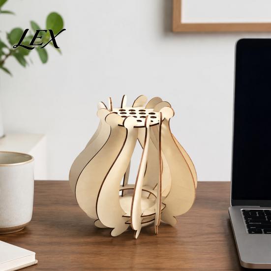 Handcrafted Floral Display for Shelf Wooden Puzzle Flower Vase, Stand Flowers or Durable Natural Material Holder Artificial Flowers, Decorative