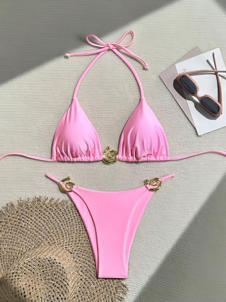 Swimsuit Bikini Women's New Split Solid Color Sexy Halter Swimsuit Bikini New