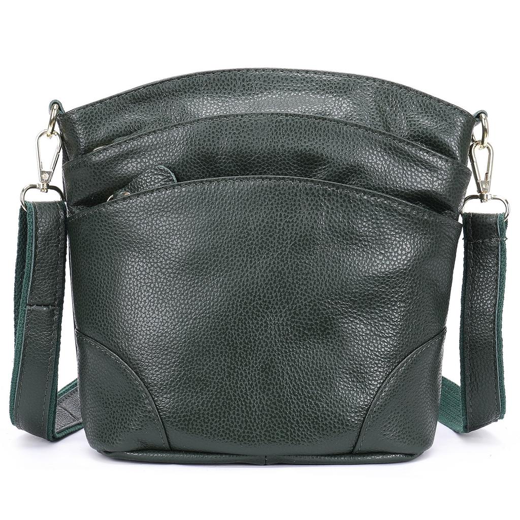 Multi-Pocket Genuine Leather Crossbody Bag for Women