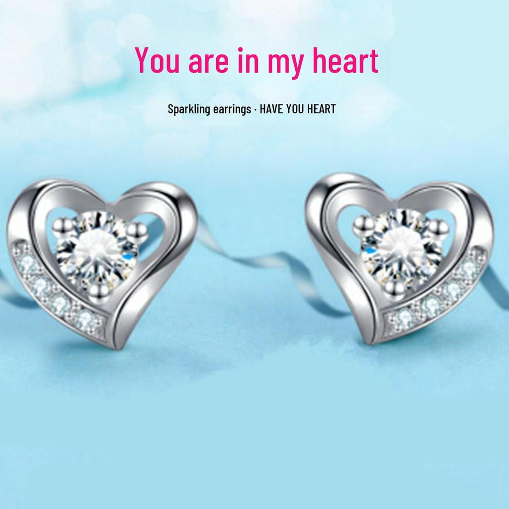 Elegant Women's Heart-Shaped & Star-Moon Diamond Earrings