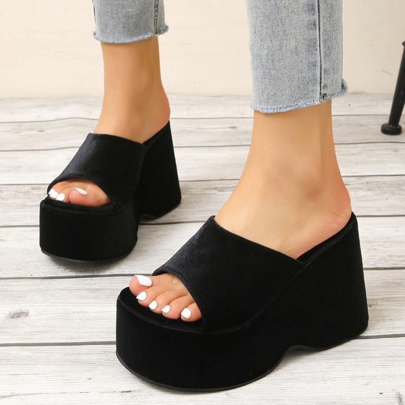 Fashion 2025Summer New Women's Shoes Fashion Thick Bottom Slippers Suede Casual Beach Slippers for Women High Heeled Slippers Flip Flops