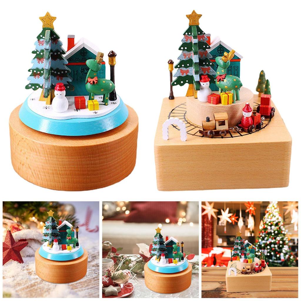 Christmas Wooden Musical Boxes Play Melody ''merry Christmas'' with Revolving Dolls Handmade for Kids Christmas Xmas Birthday