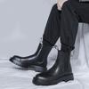 Leather Mens Boots High Top Fashion Decorative Luxury Designer Shoes Men Business Round Toe Slip-on Sleek Boots Plush Warm Shoes