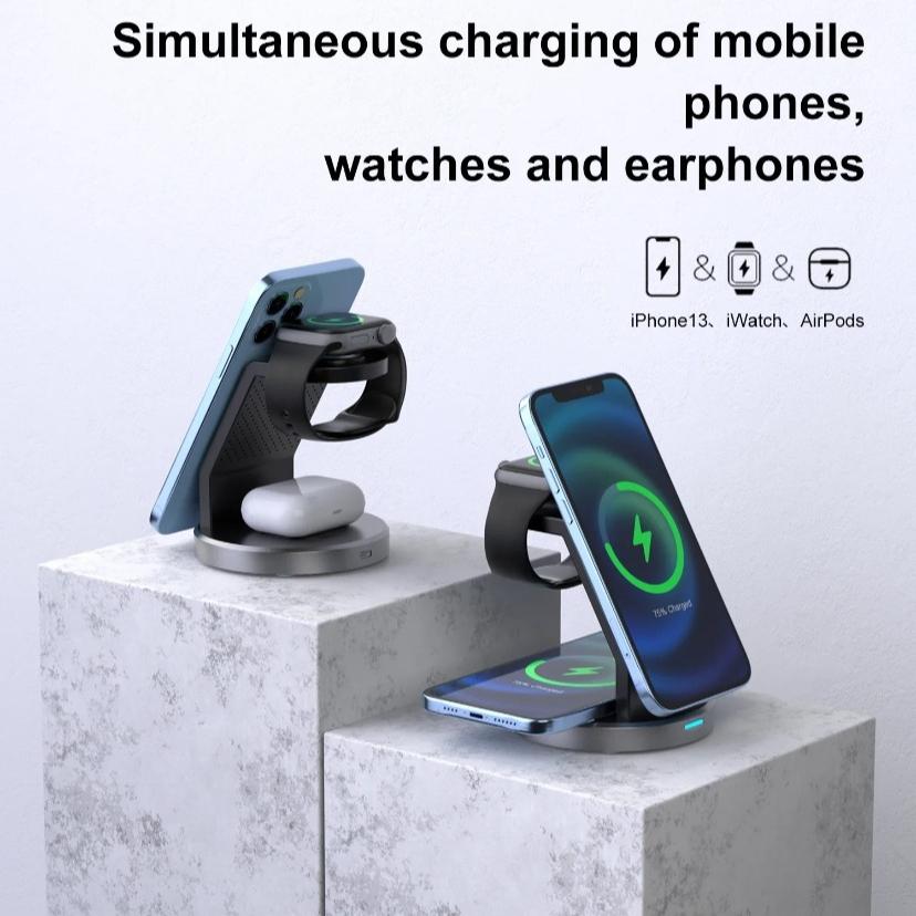 Magnetic Wireless Charger Stand For Macsafe iPhone 17 16 15 14 13 12 Airpods Pro iWatch 10 9  8 7 Fast Charging Dcok Station