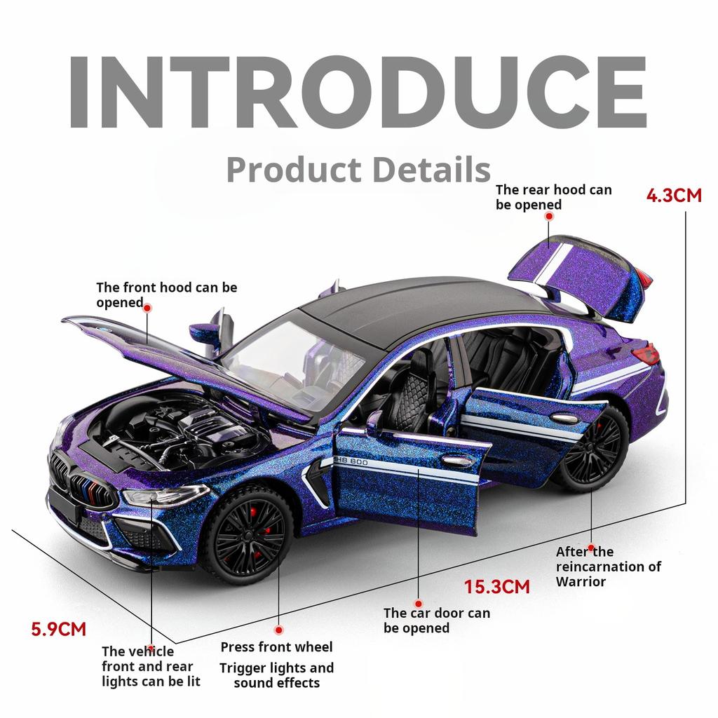 1:32 BMW M8 Exquisites Legierungs-Sportwagenmodell Simulation Rennsport Pull-Back-Spielzeug Jungen Superauto Sammlerstück Dekoration Jungen Geschenke
