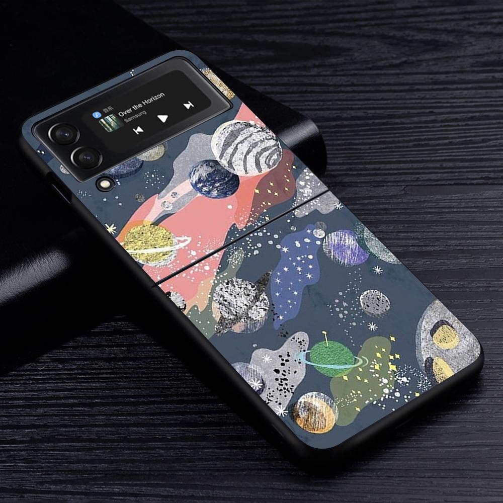 Cell Phone Case for Samsung Galaxy Z Flip3 5G Flip4 Black Coque Z Flip 3 Hard PC Luxury Cover Zflip3 Funda Starry Sky Pattern