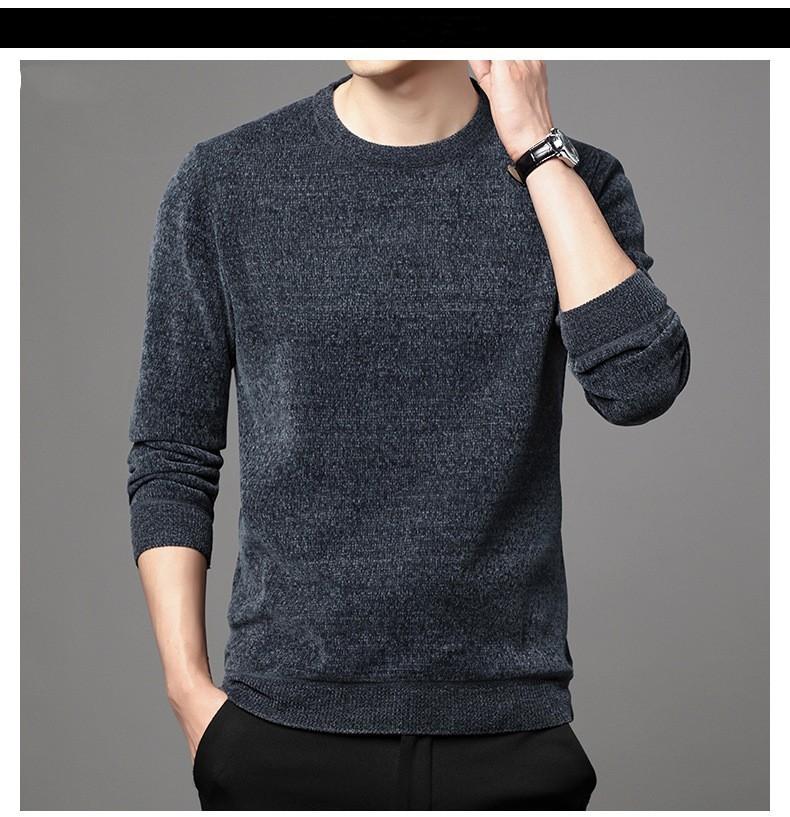 Men's Winter Padded Round Neck Sweater Solid Color Knitted Bottom Shirt