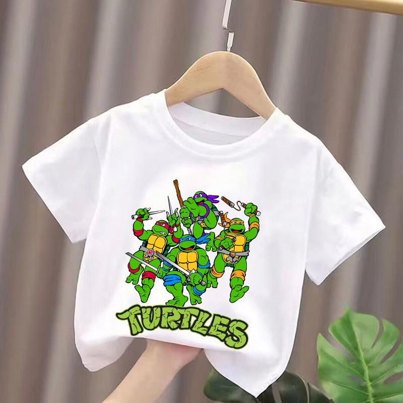 Teenage Mutant Ninja Turtles Kids TShirt White Summer Boys Tops Cartoon Print Child Clothes Short Sleeve Birthday Gifts