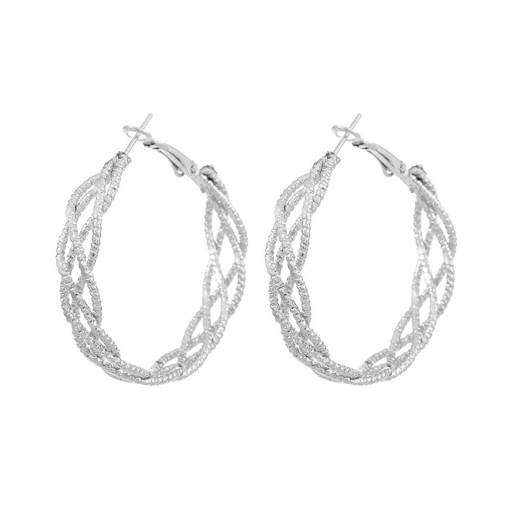 

2026 personality exaggerated hollow alloy small fragrance earrings Internet celebrity temperament C word cross fold twist big earrings women