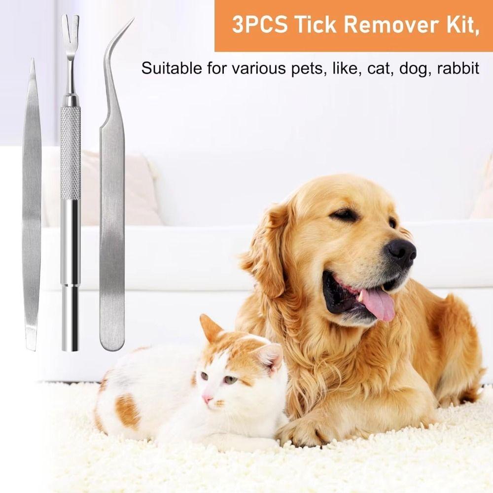 3Pcs/Set Stainless Steel Tick Removal Tool Tick Fork Double Headed Clamp Professional Tick Tweezers Portable Bend Clamp