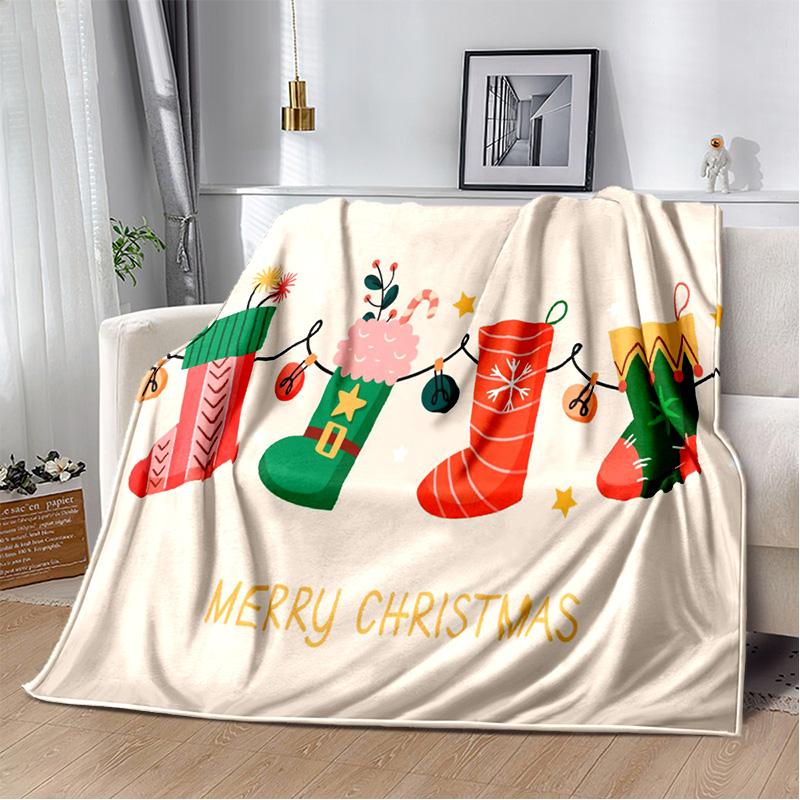 Cartoon Santa Claus Merry Christmas Tree Kid Gift  Soft Plush Blanket,Flannel Blanket Throw Blanket for Living Room Bedroom Sofa