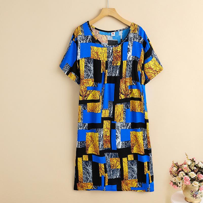 Mom summer dress medium and long pure cotton silk nightdress year-old new Chinese women's knee skirt