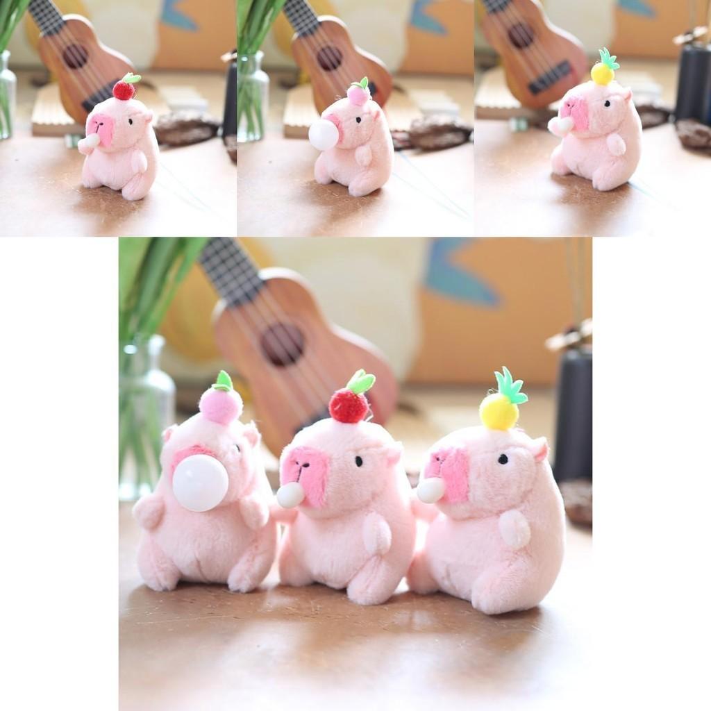Charming Capybara Plush Keychain Cute Bubble Blowing Stuffed Animal With Soft Short Plush In Pink Yellow Red