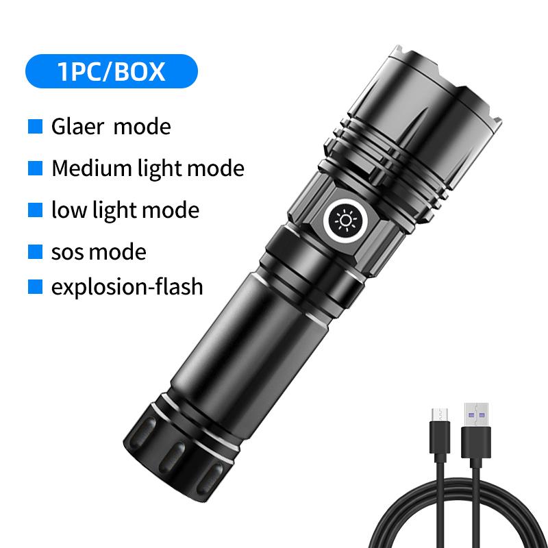 Hochleistungs-LED-Taschenlampe Typ-C Wiederaufladbar Zoom weißes Licht Tragbare Taschenlampe Outdoor Leistungsstarke Taschenlampe mit USB-Aufladung