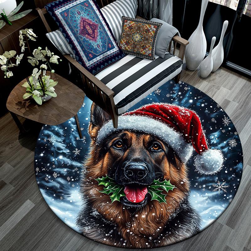 German Shepherd Round Area Rug,Carpet Rug for Living Room Bedroom Sofa Playroom Decor,Non-slip Floor Mat