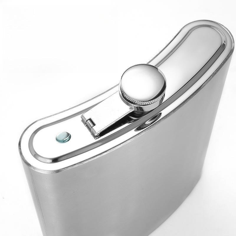 304 Edelstahl flacher Weinkrug, tragbare Outdoor Metall Weinflasche Weinglas Weinset