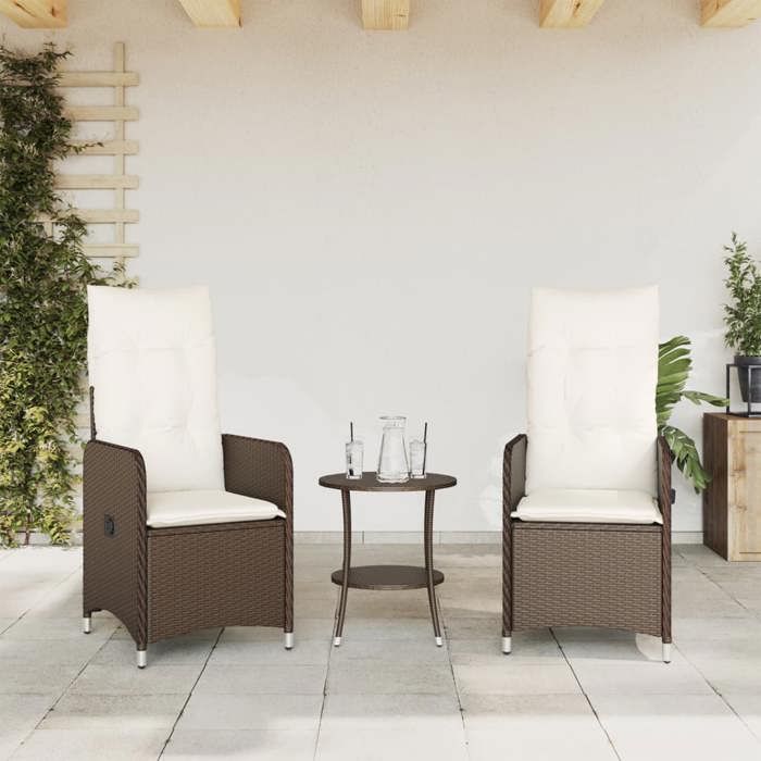 VidaXL Garden Reclining Chairs Set of 2 and Cushions Brown Rattan, Reclining Garden Armchair, Recliner 365686