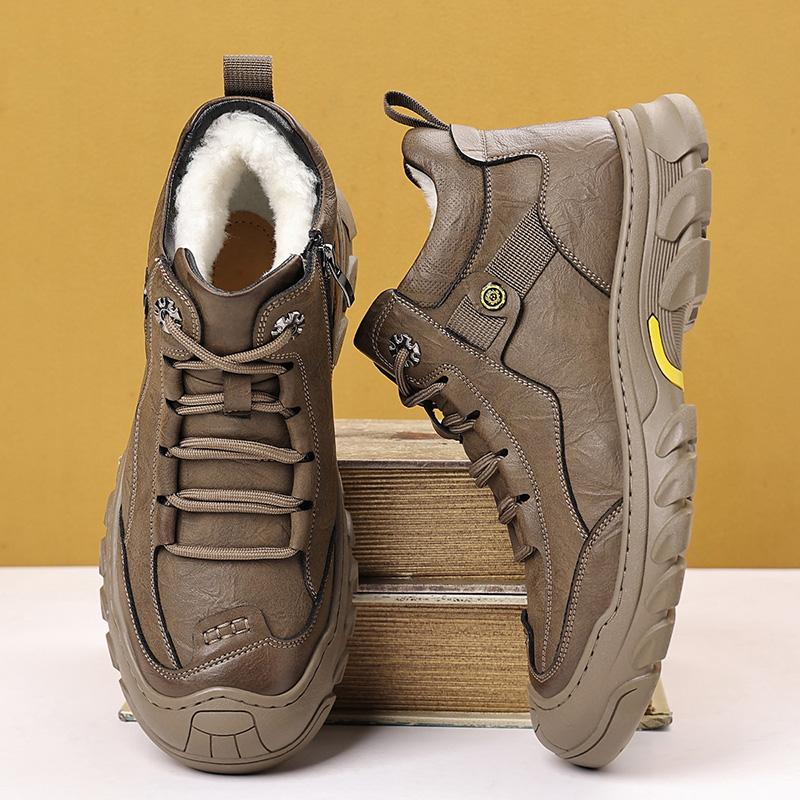 2024 Nueva Moda Hombre Invierno Felpa Corta Zapatos para Caminar Casual Cuero Caña Alta Botas de Vestir Diseñador Hecho a Mano Lujo Botas Planas