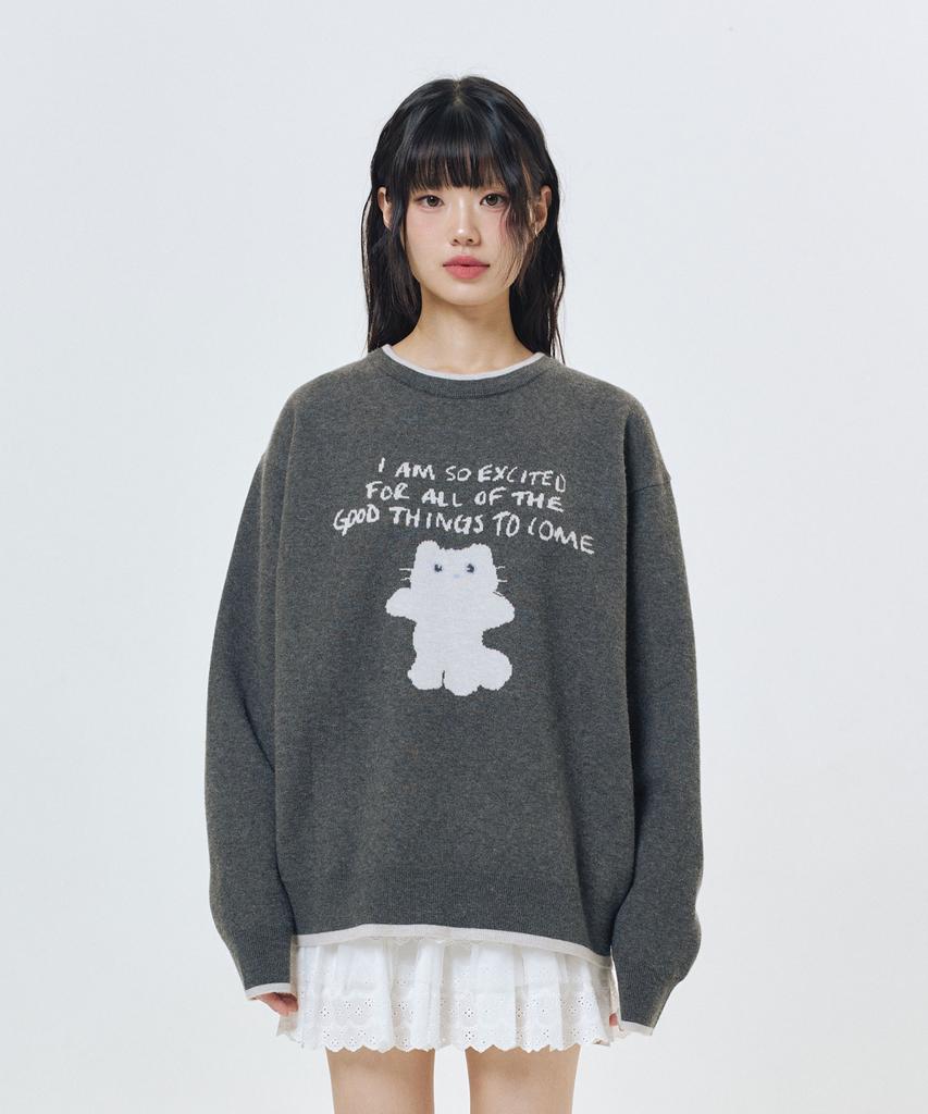 LMR Shangnongi Character Jacquard Crew Knit Charcoal