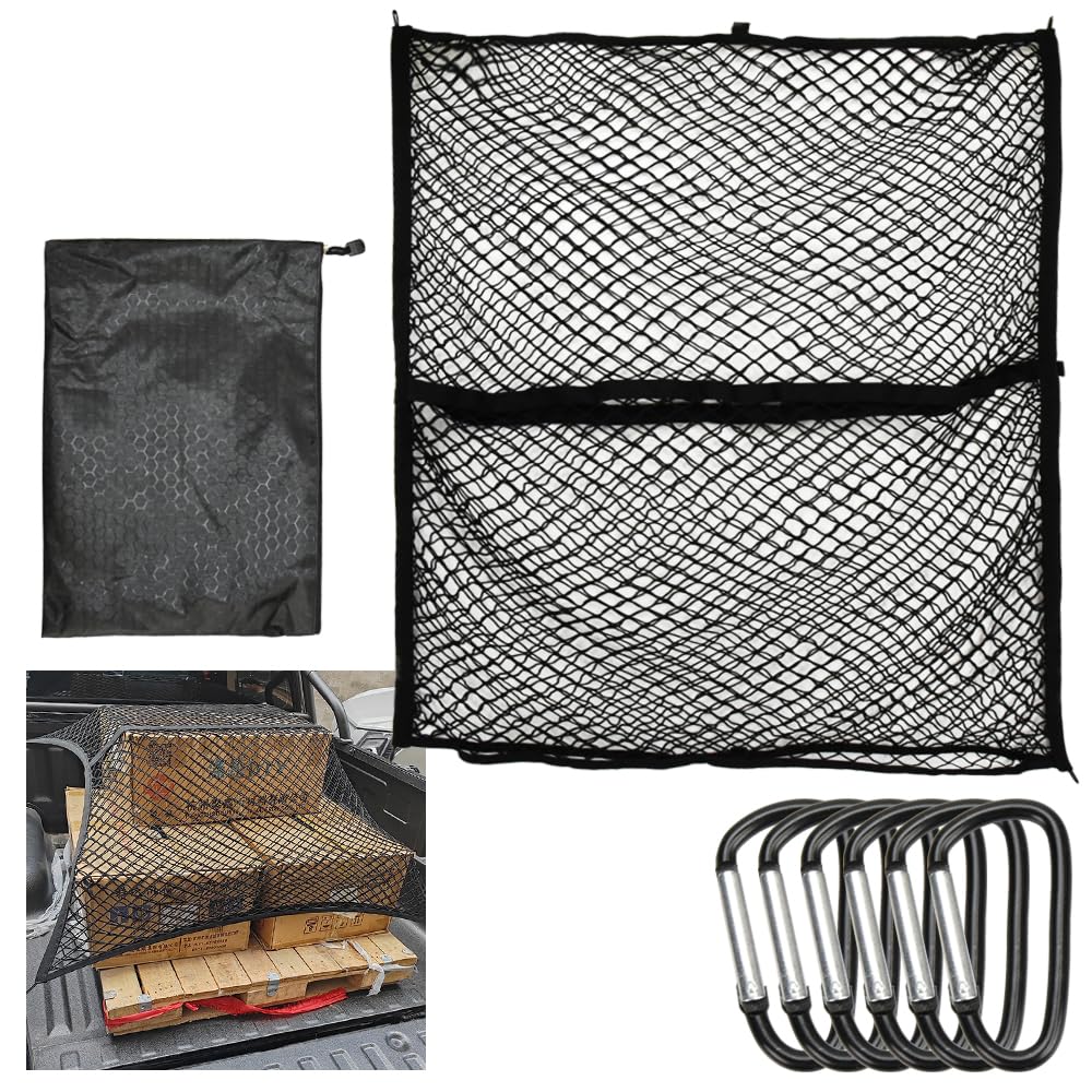Stretchable Cargo Net for Cargo Includes Storage Pouch and Carabiner X Double-Layer Transport, (120cm 120cm)