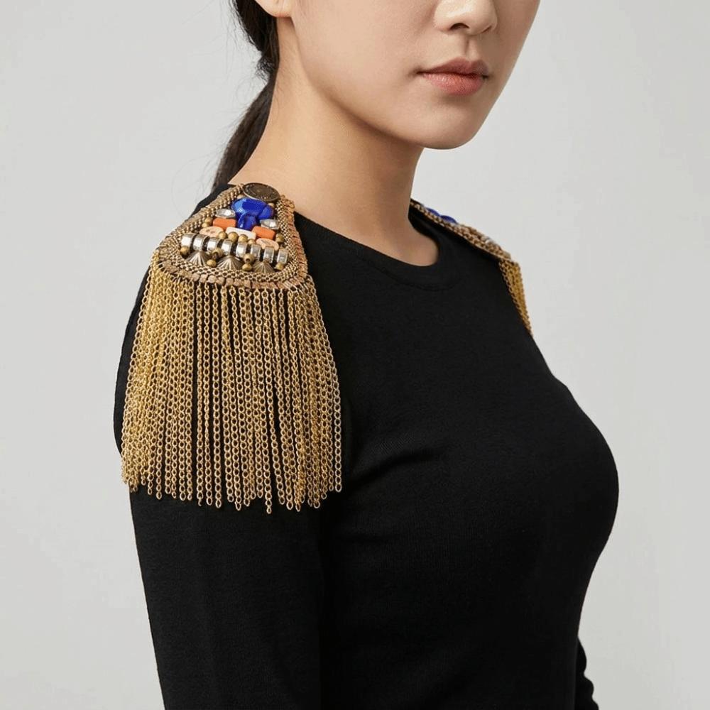 Brooch Fringe Shoulder Mark Epaulet Beads Epaulette Retro Tassel Chain Shoulder Board Cosplay