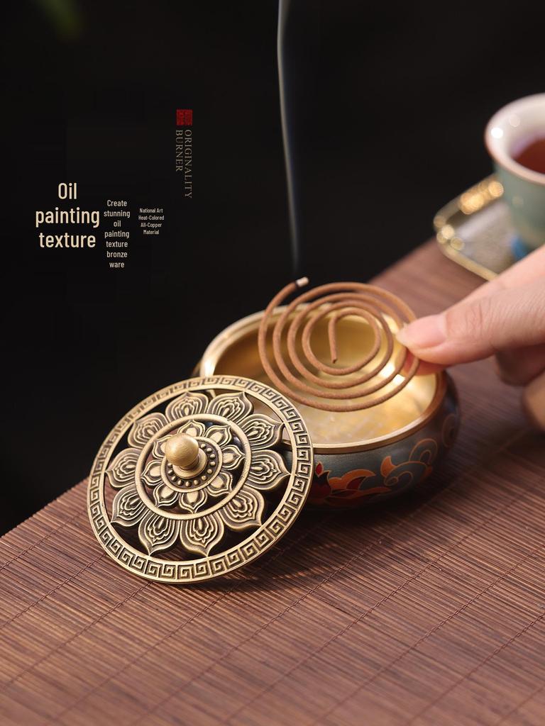 Pure Copper Incense Burner: Indoor Household Use for Agarwood & Sandalwood Fumigation, Includes Tray and Incense Seal.