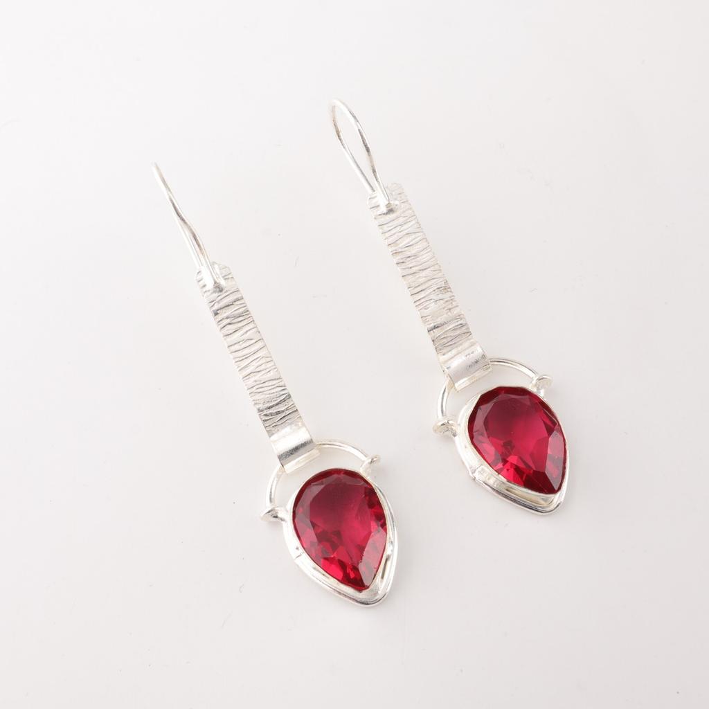Dainty Pink Rubellite Gemstone 925 Solid Silver Jewelry Handmade Earrings 2.3" EE-166-1